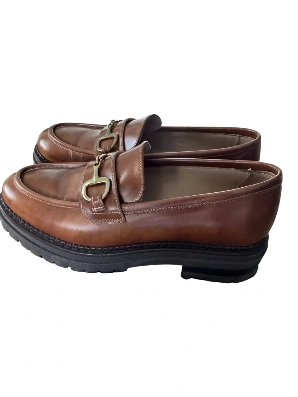 Nero Giardini Chestnut Brown Leather Lug-Sole Bit Loafers